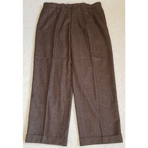 NWOT Mens Pants-NAUTICA-brown mini-check 100% wool cuffed straight leg-40x32
